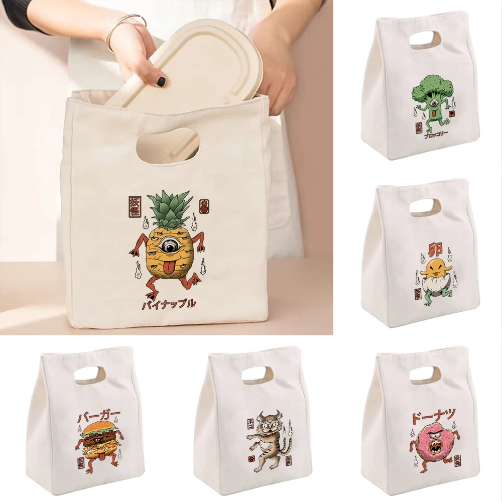 

Термосумка для обедов с милым принтом монстров, холщовая сумка для женщин, многофункциональная термосумка-холодильник, сумка для завтрака, детская сумка для пикника