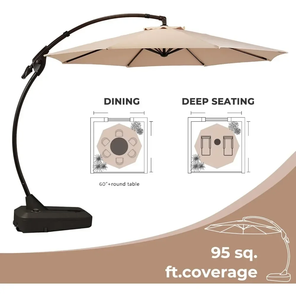 

11FT Cantilever Umbrella with Base, Outdoor Large Round Aluminum Offset Umbrella for Patio Garden Backyard