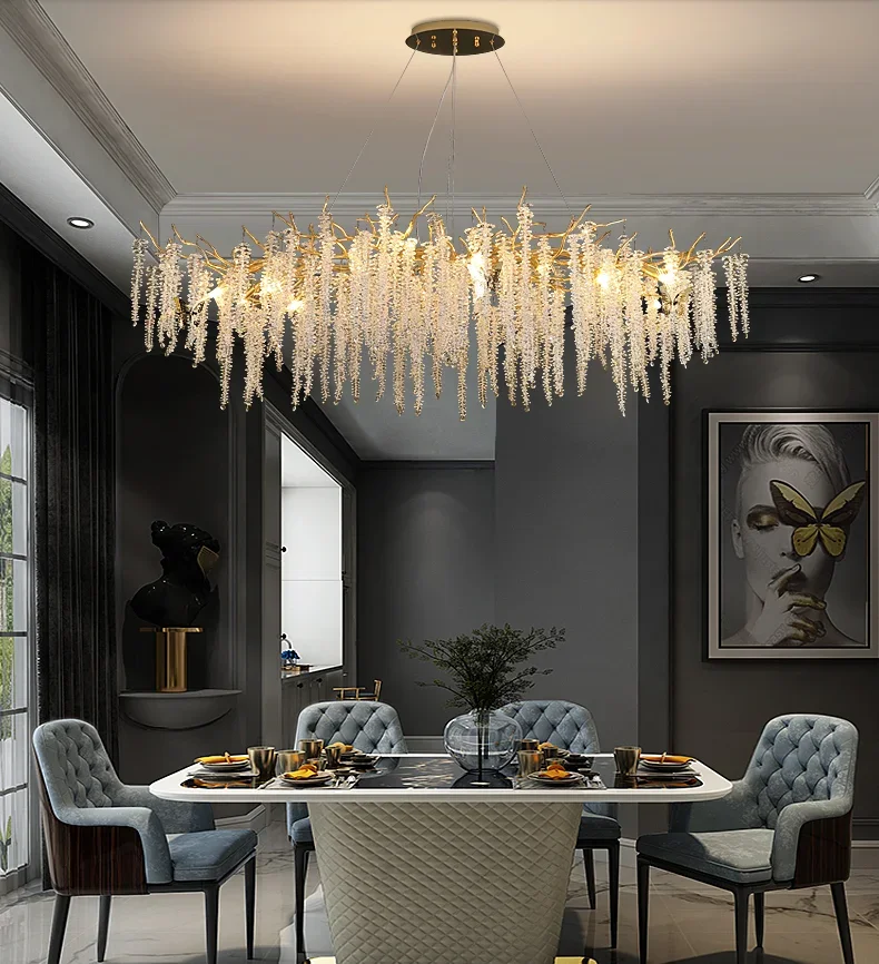 Candelabros de techo de cristal LED de estilo americano, tira de arte para sala de estar y comedor, lámparas colgantes de Rama, decoración de salón de Villa