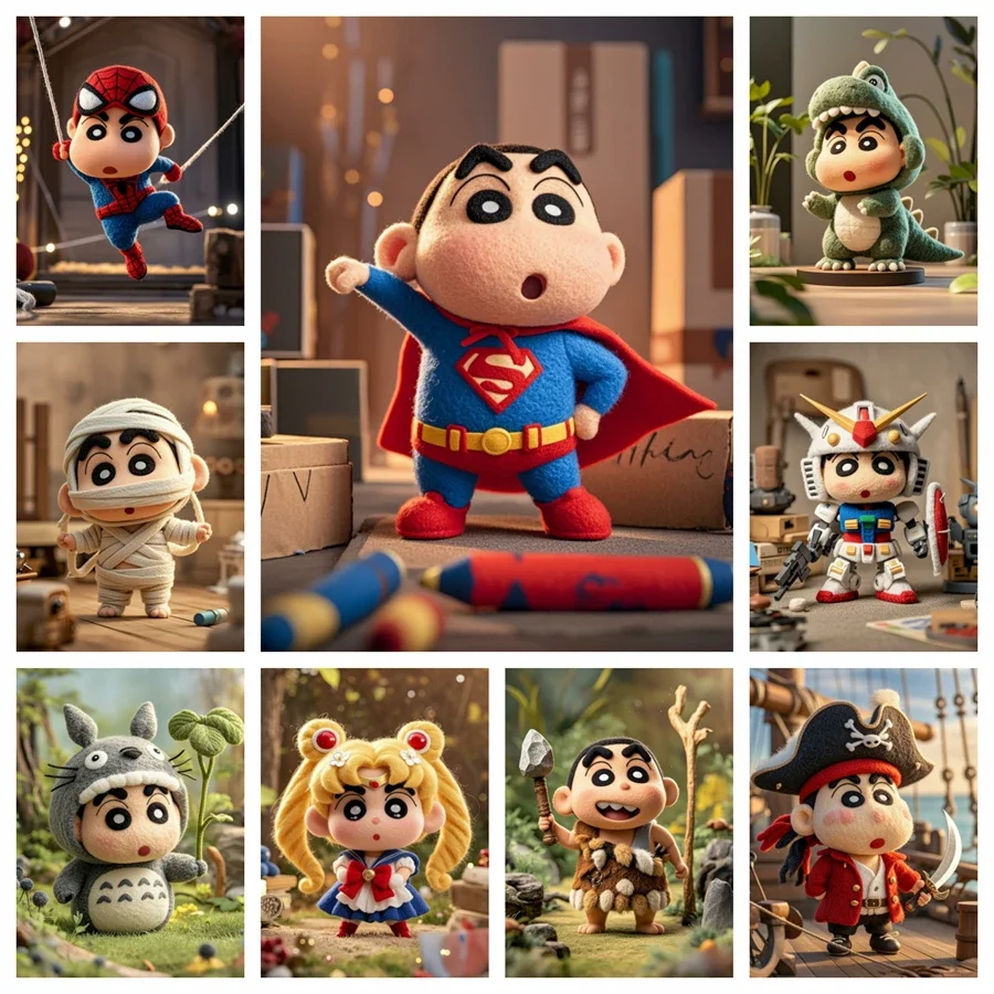 Crayon Shin-chan-Kits de pintura de diamantes de dibujos animados, arte fotográfico de Cosplay 5d Diy, taladros completos, mosaico, punto de cruz, bordado, decoración del hogar