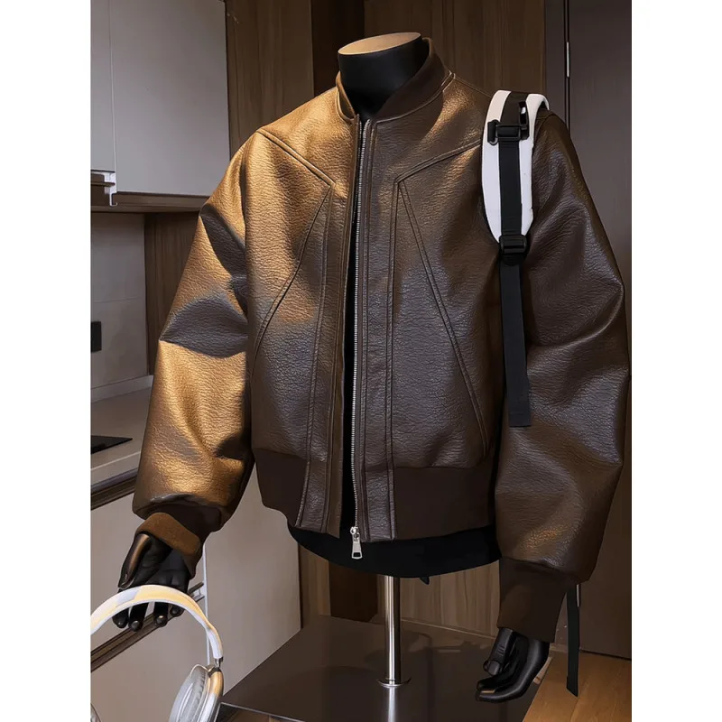 

ZHUOFU American trend retro cracked leather men's short locomotive leather jacket