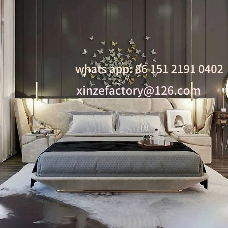 

Customizable Italian leather bed high-end atmospheric design wide-screen bed luxury villa master bedroom bed light luxury premiu