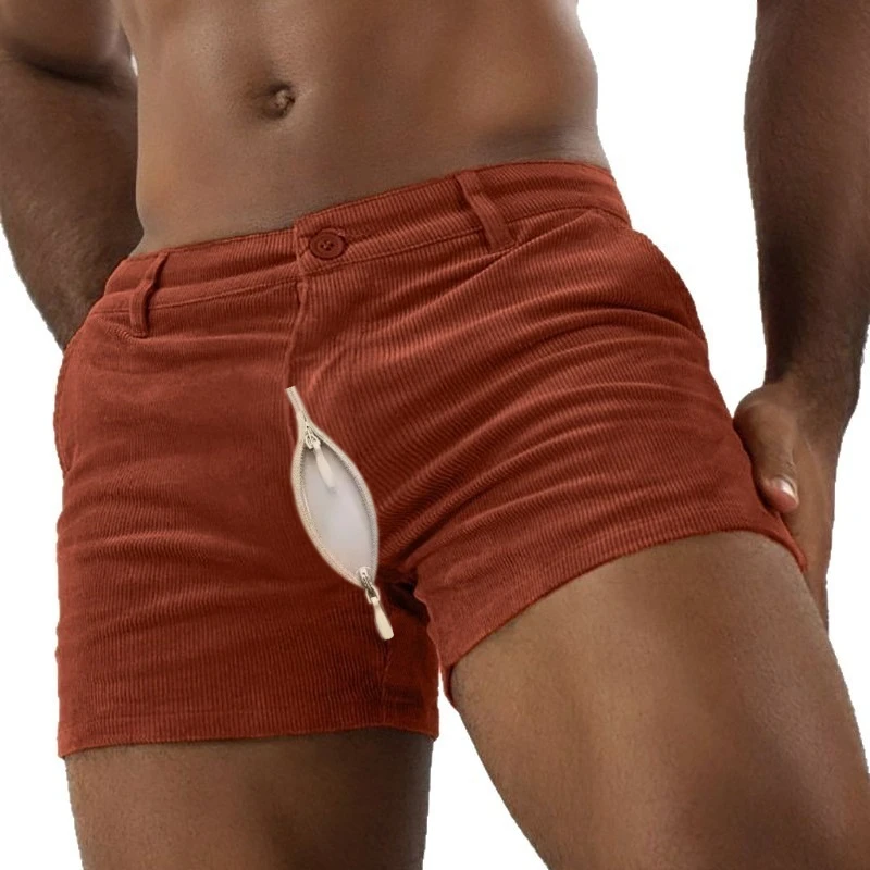 メンズ オープンクロッチ コーデュロイ ショーツ ドローストリング カジュアル ヴィンテージ 夏 レトロ ルーズフィット カーゴポケット ビーチ コットン 快適