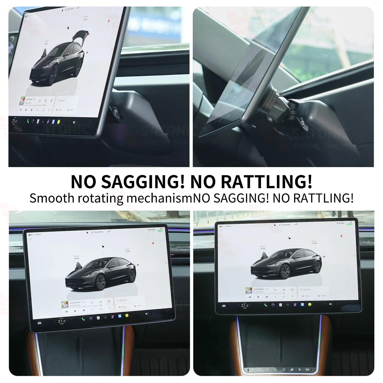 2026 SATONIC V2Pro Bildschirm-Schwenkhalterung 4-Richtungs-Rotation für Tesla Model 3 Highland & Model Y Juniper YL RHD & LHD Plug & Play – Detail 8