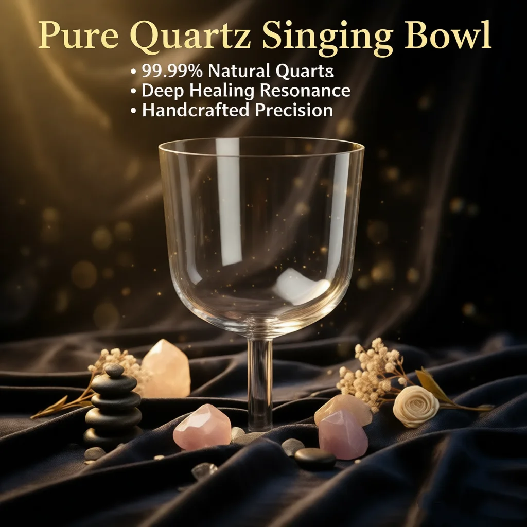 5 Inch C  Transparent Crystal Bowl Tibetan Singing Bowls Chakra Meditation Yoga Spiritual Sound Healing Set