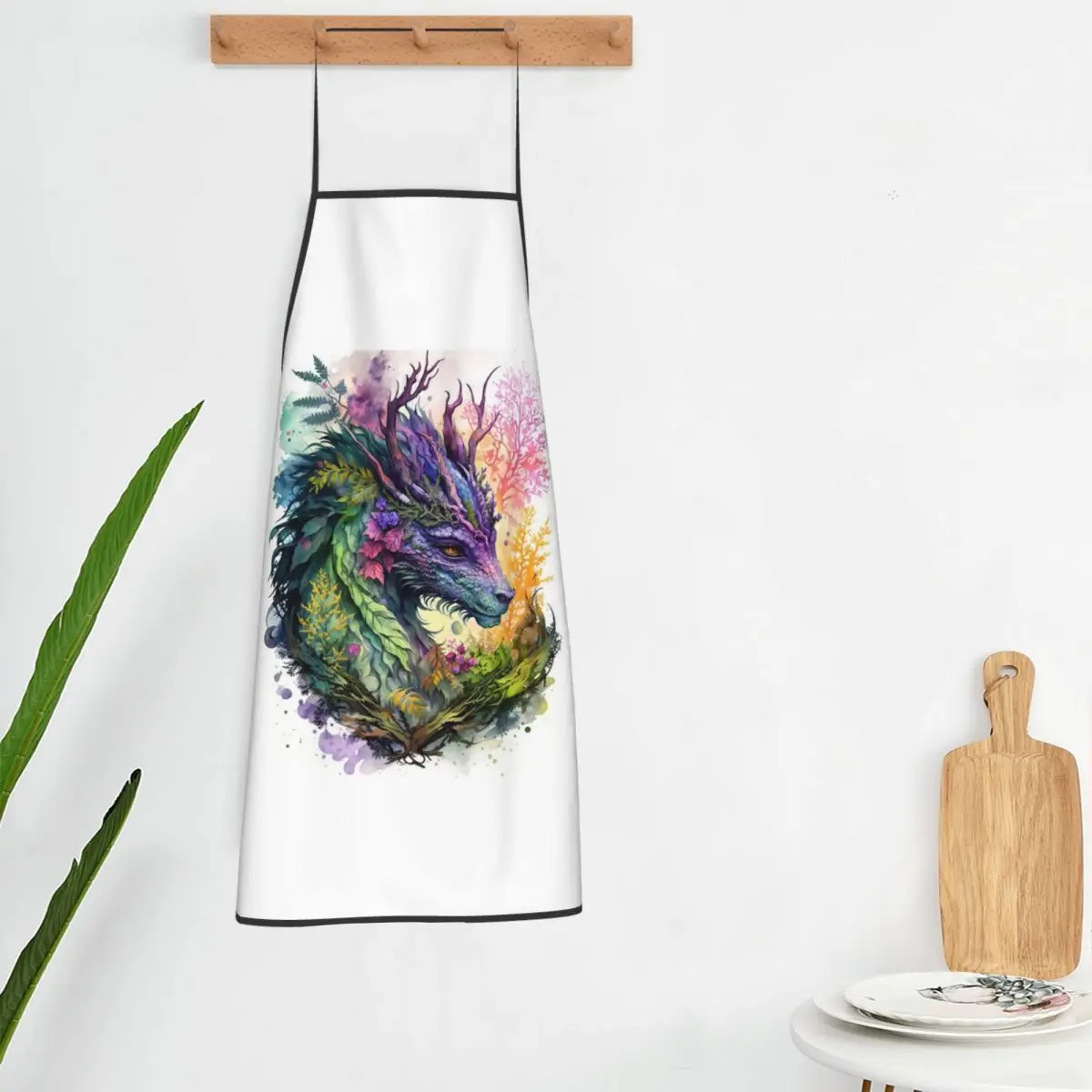 Mysterious Dragon Asian And Purple Flower Apron Chef Cooking Baking Tablier Bib Kitchen Cleaning Pinafore for Women Men