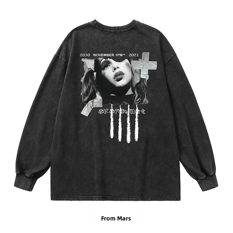 

Повседневная свободная толстовка с длинным рукавом и круглым вырезом, с текстовым принтом, модная уличная одежда