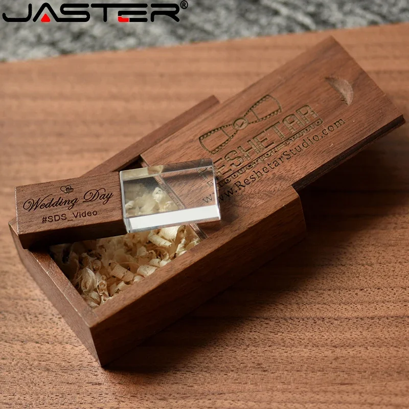 JASTER High Speed Crystal Wooden USB 2.0 64GB Wedding Gift 32GB 16GB 8GB 4GB Customizable LOGO Flash Drive USB Stick Memory Card