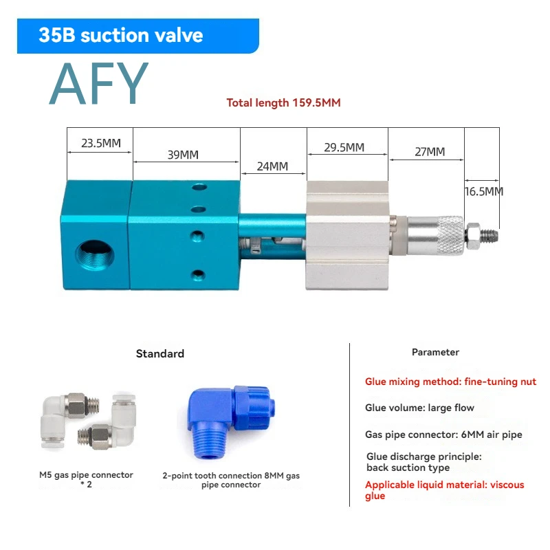 High Flow Suction Valve Adjustable Dispensing Valve for Silicone Glue Gun Pneumatic Quantitative Single Liquid Valve for DIY