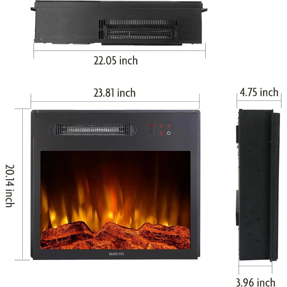 23 Electric Fireplace Insert with Heater, Remote & Touchscreen Controls, Adjustable Flame