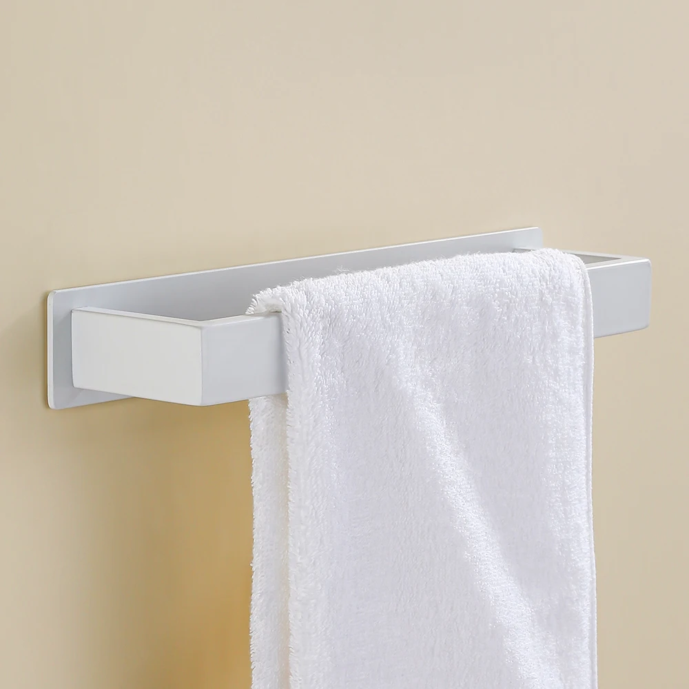 Self-Adhesive Bathroom Towel Rack Stainless Steel White Kitchen Towel Hanger Holder Toilet Square Towel Bar No Drill 30/40/50cm