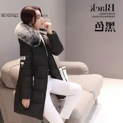 Spring Autumn Winter European American Korean Long Cotton Jacket with Large Hairy Collar and Thick Cotton Coat for Women