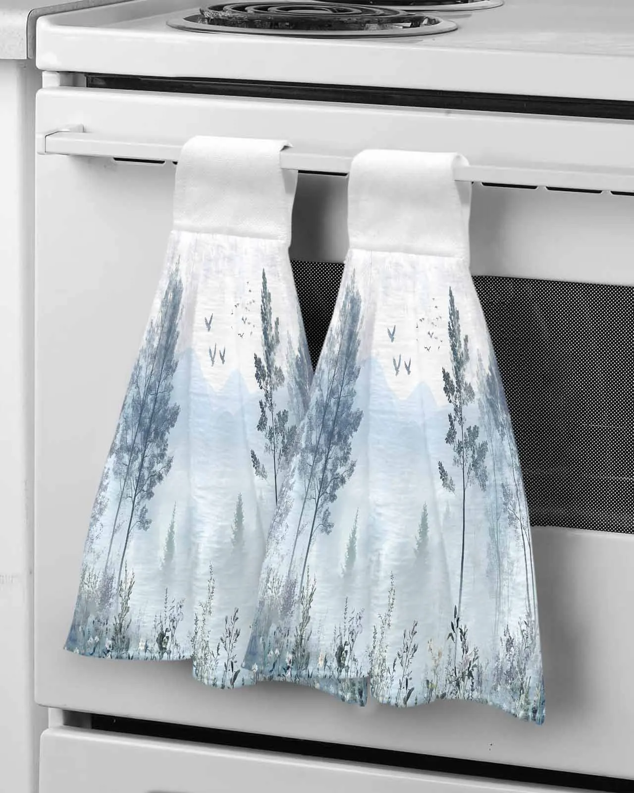

Landscape Forest Tree Bathroom Hand Towel Kitchen Tools Absorbent Custom Hanging Wipe Soft Hand Cloth