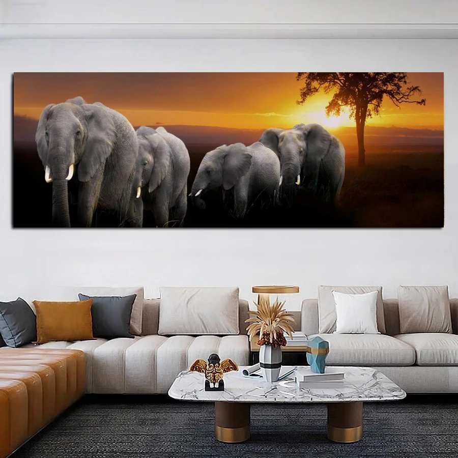 FULLCANG Large Size Grassland Elephants Life Diamond Painting Kits Diy Full Mosaic Embroidery Wild Animals Wall Decor FG2206