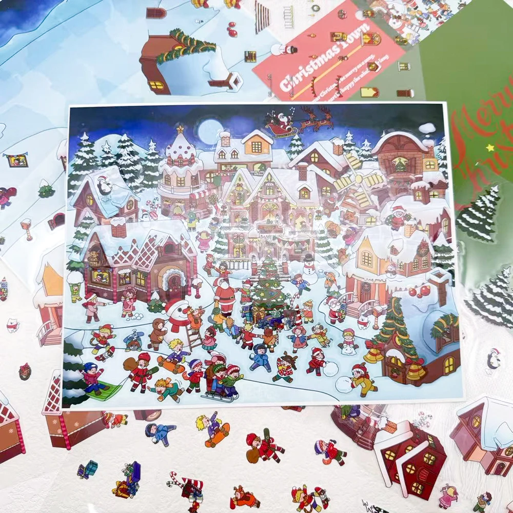 

4 шт., большой размер, Рождественский город, миниатюрная сцена, 3D наклейки для ландшафтного дизайна, сделай сам, штабелирование и наклеивание сцен, ручные наклейки для домашних животных