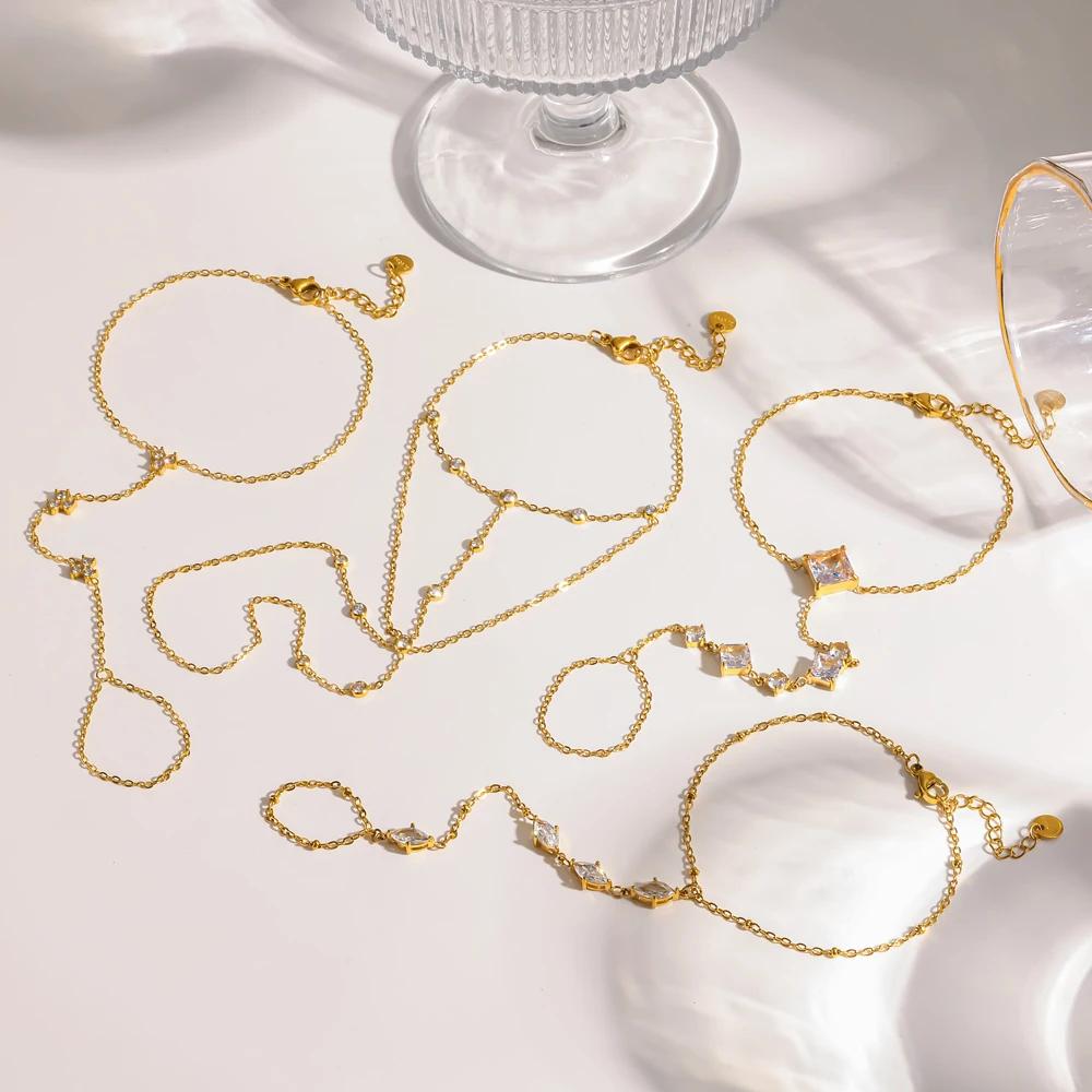 Exquisites großes Zirkonia-Fingerarmband, 18K vergoldeter Edelstahl, wasserdicht, Handrückenkette, Schmuckgeschenk – Detail 2