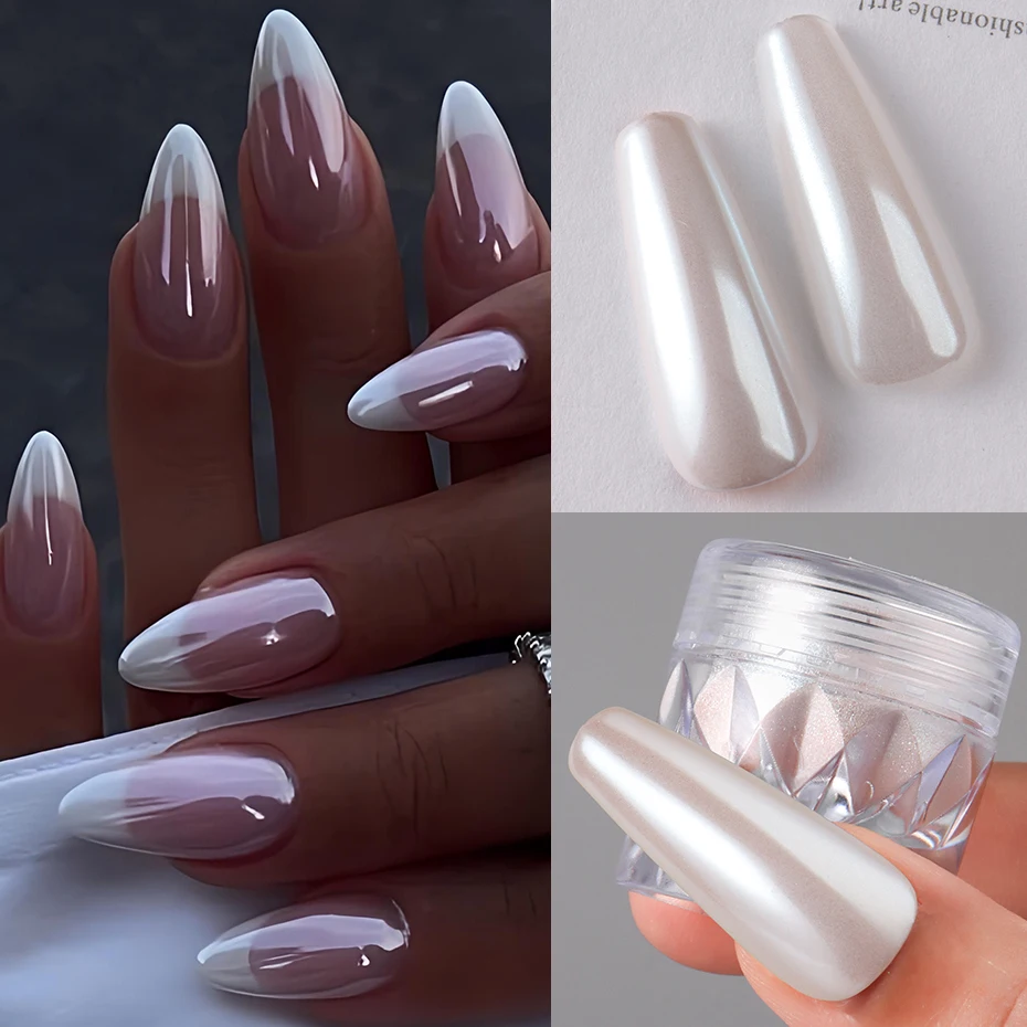 1 Box White Chrome Pearl Nail Powder Aurora Mirror Nail Art Powder Pigment Fairy Pink Effect Rubbing Glitter Nail Art Decoration image 2