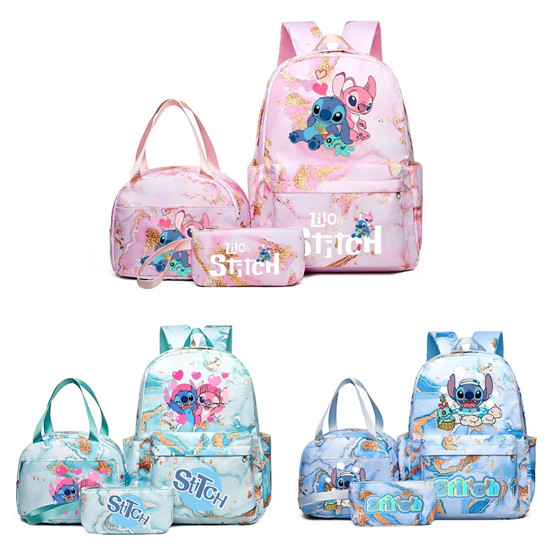 3pcs Stitch Disney Anime Backpack Set With Lunch Bag And Pencil Bag, Large Capacity Lightweight And Breathable Outdoor Daypack