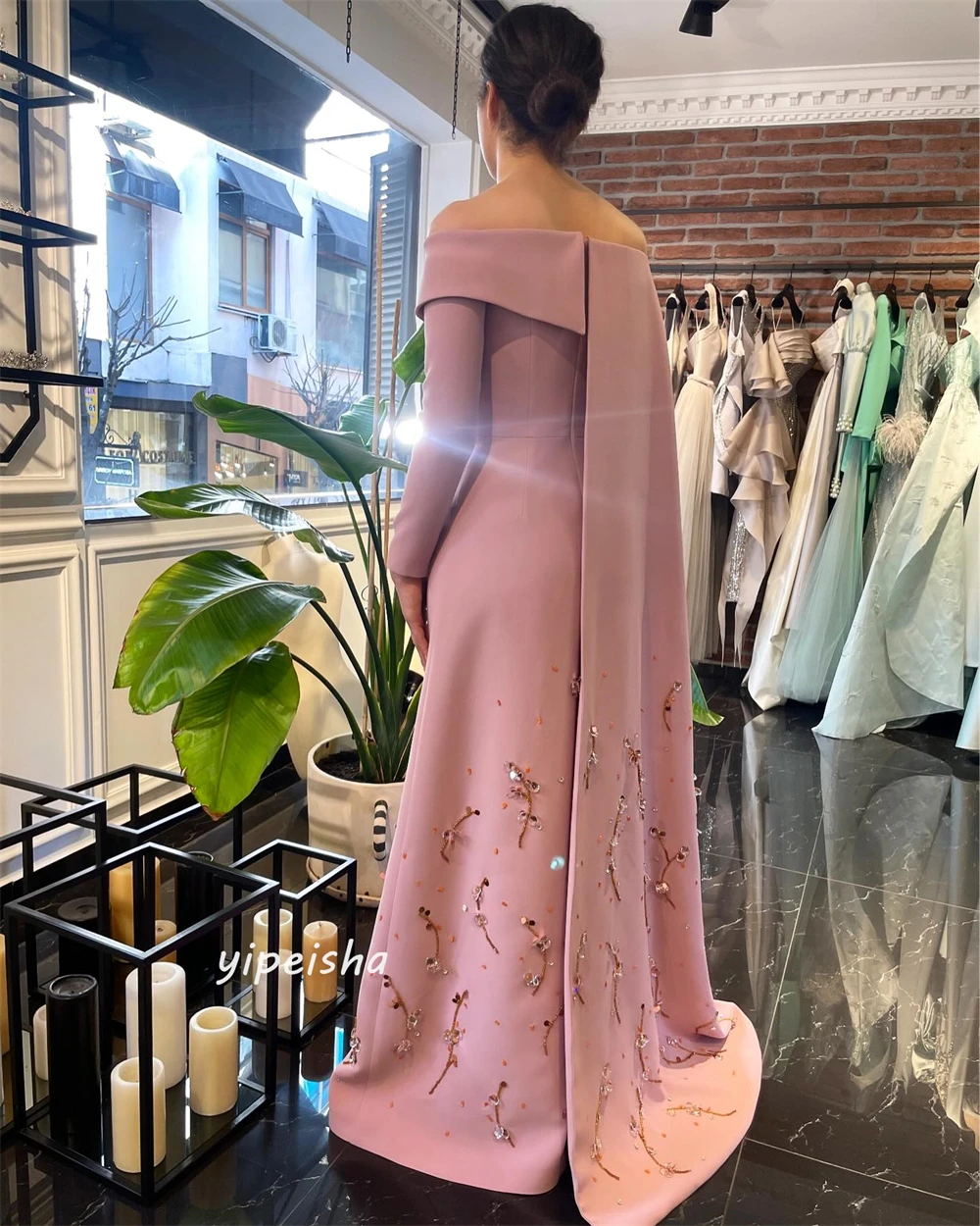 Customized Jiayigong  Yipeisha Simple Modern Style Formal Evening Off The Shoulder A-line Beading s Bespoke Occasion Dresses