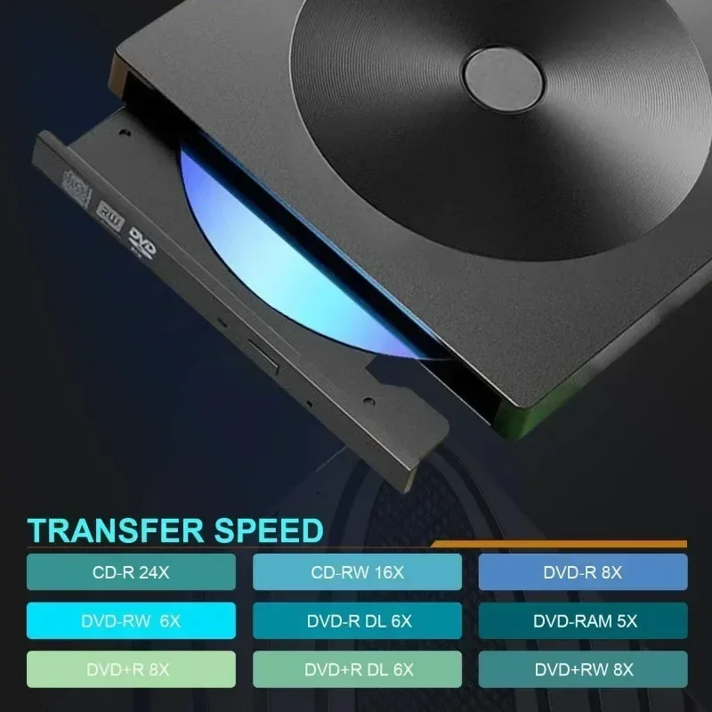 USB 3.0 C 타입 외장 DVD/CD 드라이브 버너 DVD-RW 라이터, PC 노트북용 고속 DVD RW 버너 CD 라이터, 슬림 휴대용 드라이브