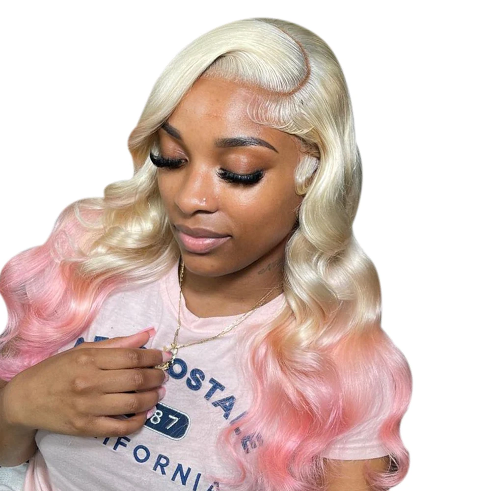 أومبير البلاتين الوردي الملونة 13X6 الدانتيل الشفاف شعر مستعار أمامي قبل نتف تسليط الضوء على 13X4 الدانتيل الباروكات الأمامية الشعر البشري للنساء #3