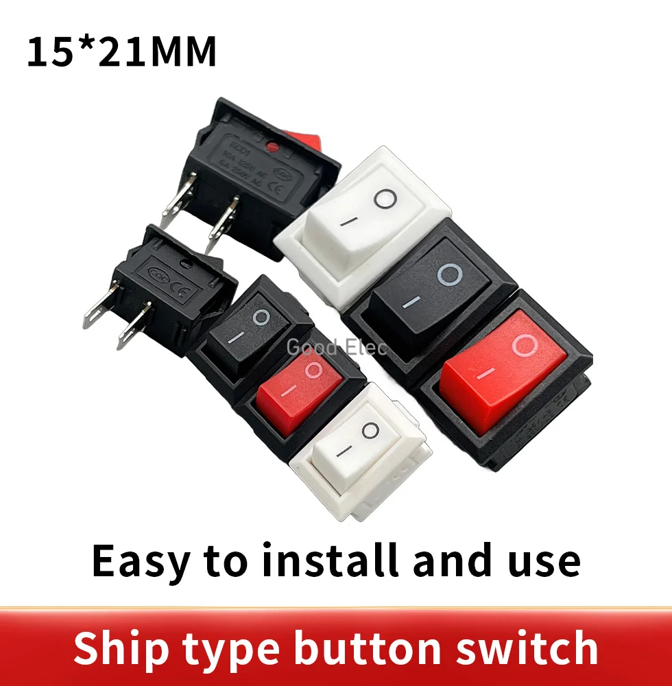 KCD11-101 3A/6A 250V 6A/10A 125V 10*15mm 21*15mm SPST 2PIN ON/OFF G130 Boat Rocker Switch Car Dash Dashboard Truck RV ATV Home