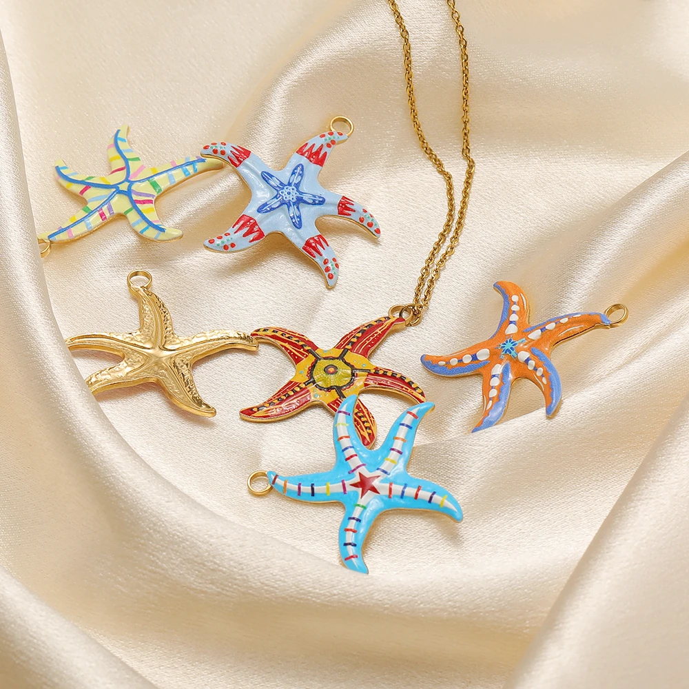 4 Stück Edelstahl-Charms mit buntem Emaille-Motiv in Seesternform für modische Halsketten, Anhänger, Ohrringe, Komponenten für DIY-Schmuckherstellung für Kinder – Detail 3