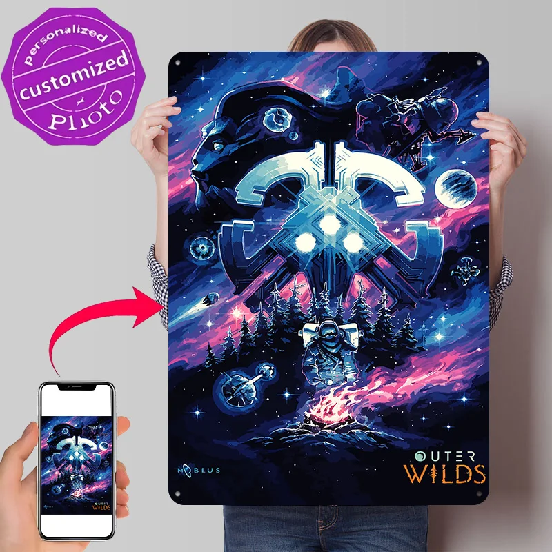 Outer Wilds Campfire Art 3D Printed Texture Poster Personalized Wall Art Retro Metal Tin Signs for Modern Home Decoration Luxury