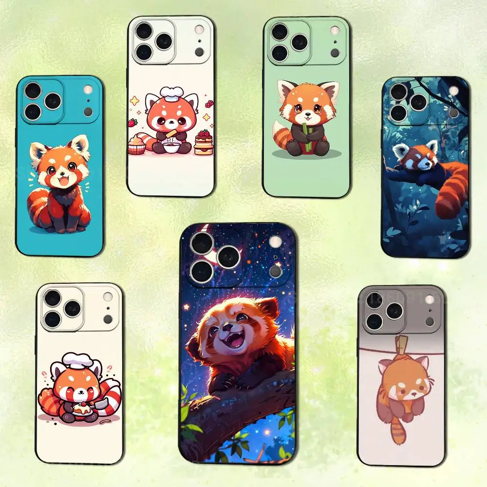 

Cute Cartoon Red Panda Phone Case For iPhone 14,13,17,12,11,16,15,Plus,Pro Max,XS,X,XR,SE,Mini,Soft Silicone Black Cover