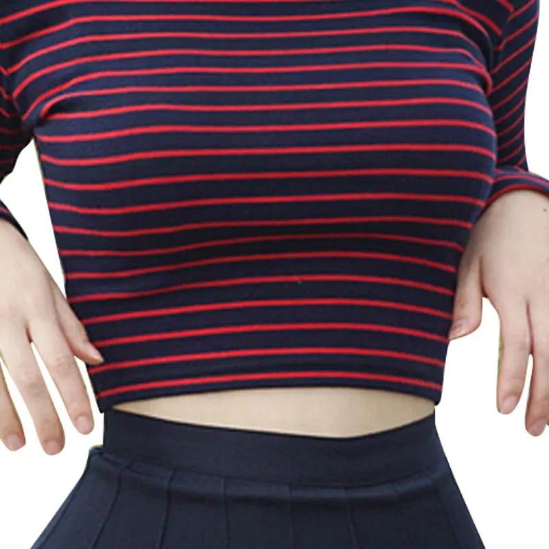 Crop Tops Women 2024 Chic All-match Classic Stripe Slim Short Bustier Crop Top Turtleneck Long Sleeved T-shirt Sexy Shirts Tee