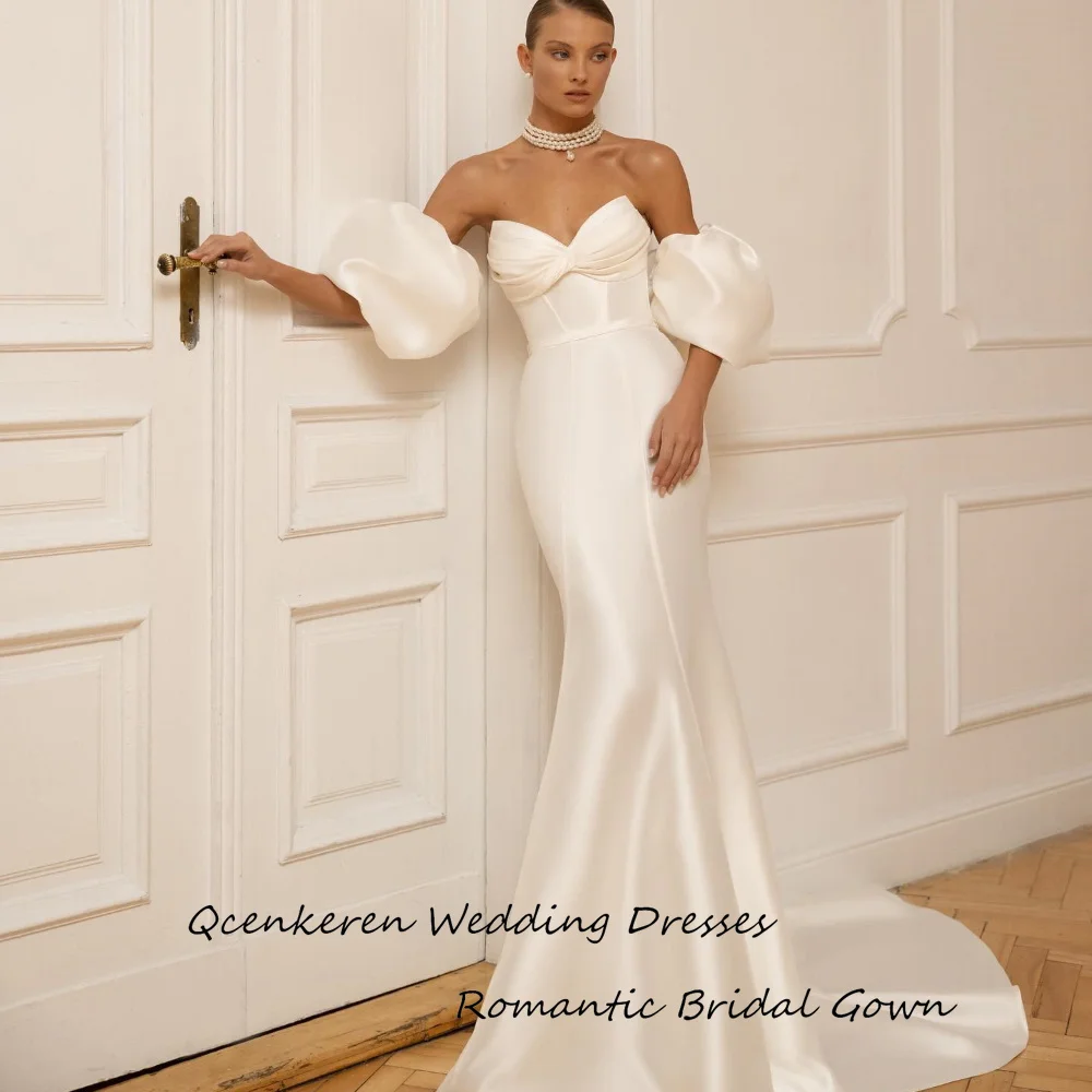 Qcenkeren Long Vestidos de novia Sweetheart Elegant Puff Sleeve Bridal Gown Sweep Train Wedding Dresses For Sexy Women 2024