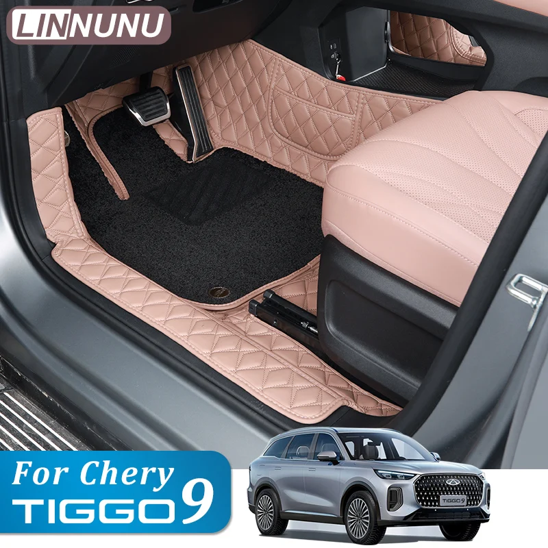 

LINNUNU автомобильный напольный коврик, полный комплект, нескользящий кожаный автомобильный коврик, автомобильный коврик с защитой от царапин, грузовой коврик для Chery Tiggo 9 2025 5, 7 мест