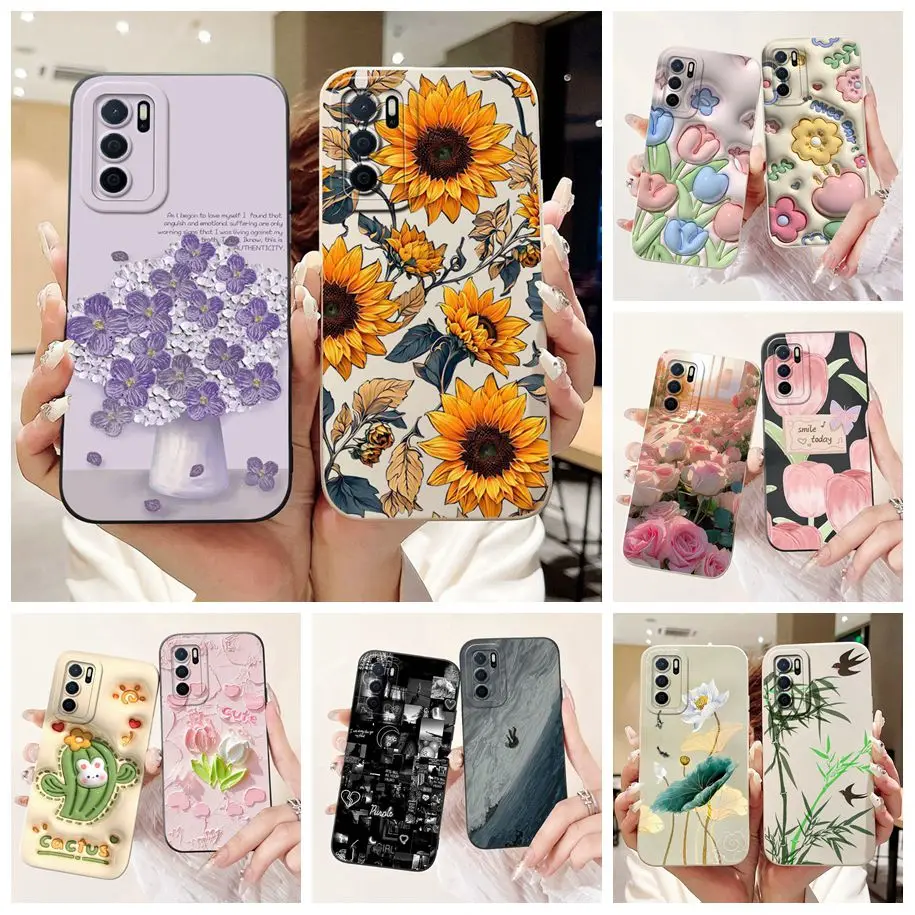 For OPPO A16 A16S A54S Case CPH2269 CPH2271 CPH2273 Shockproof Silicone Cover Fashion Flower Funda on OPPOA16 OPPOA54S Protector