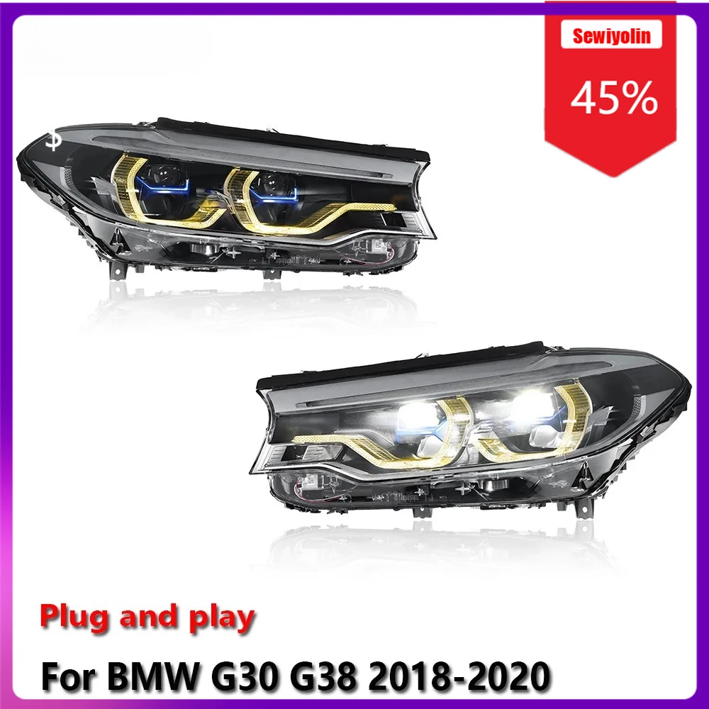 

Sewiyolin Автомобильные светодиодные фары в сборе для BMW 5 G38 G30 2018-2020 желто-белые DRL автоматические противотуманные фары DRL тормозной сигнал поворота