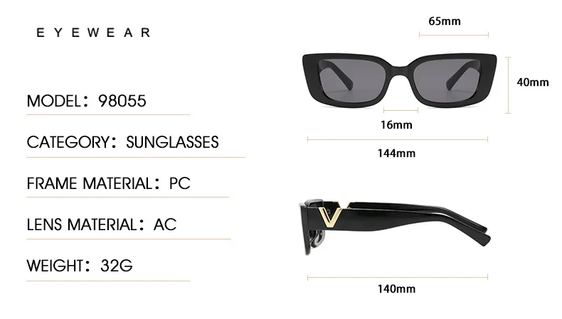Retro Rechteckige Sonnenbrille für Damen UV400 Markendesigner Vintage Kleiner Rahmen Sonnenbrille Damen Klassisch Schwarz Quadratisch Oculos De Sol – Detail 8