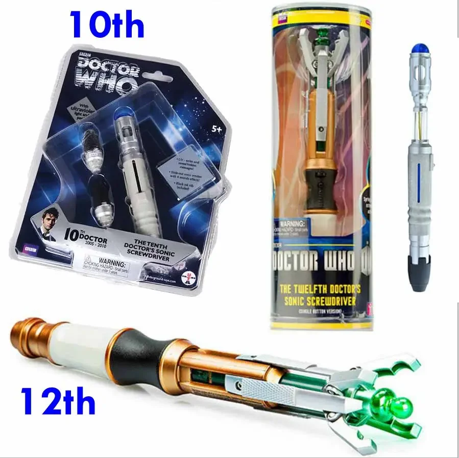 DR Who Figure giocattolo Cacciavite sonico 12th Ufficiale Doctor Who Puntelli cinematografici Modello Glow in the Dark Suoni luminosi Giocattoli per bambini