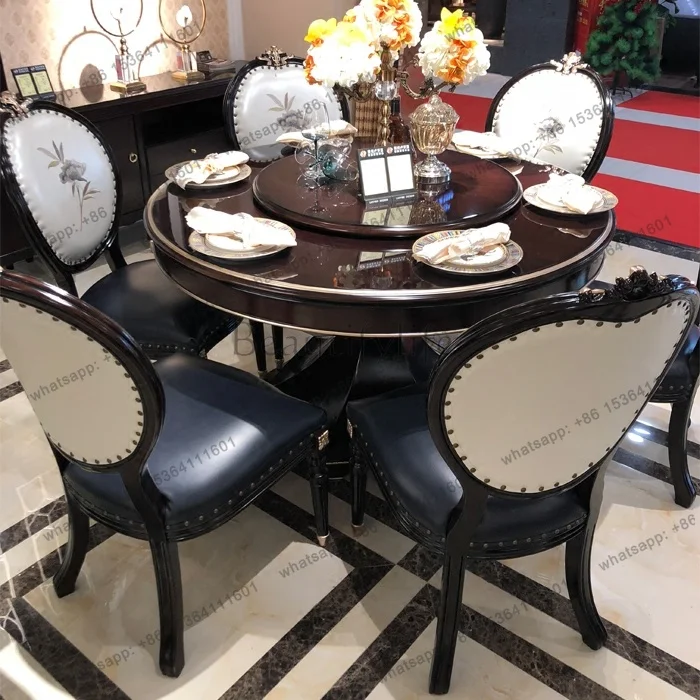 XX European neoclassical light luxury high-end round table simple solid wood dining table