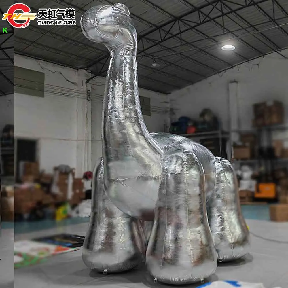 高速ドア配送 4 メートルの高さの銀色のインフレータブル恐竜モデルビジネス広告巨大なインフレータブル動物レプリカバルーン