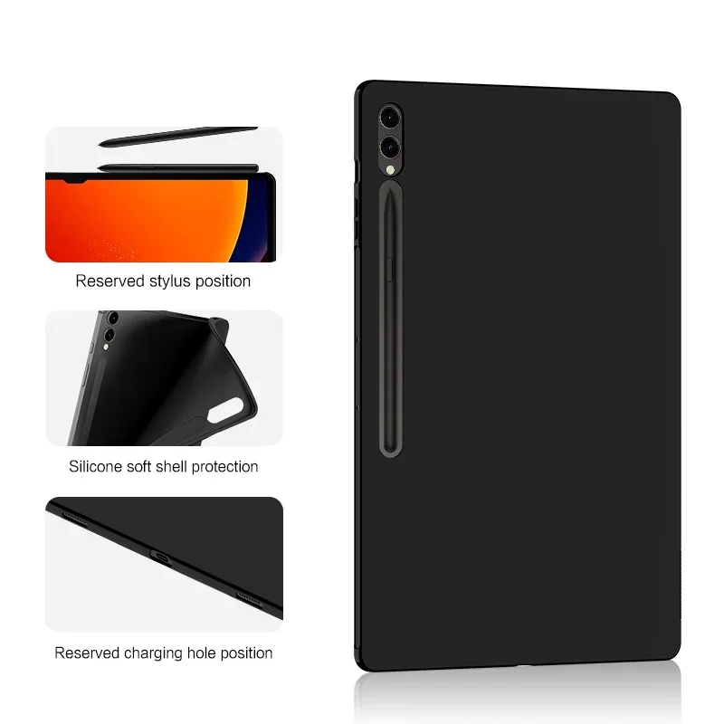 Soft Case For Samsung Galaxy Tab S9 Ultra 14.6 Inch SM-X910B X916B Silicone Black Protective Shell Back Cover For Tab S8 Ultra