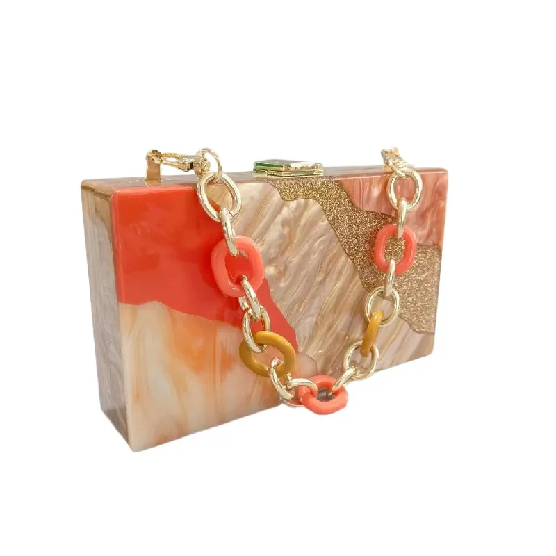 Wedding Acrylic Banquet Shoulder Evening Party Clutch New Patchwork Chain Bag Crossbody Branded Women Luxury Designer Handbag