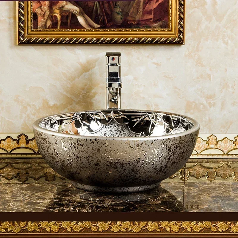 

Luxury Golden Bathroom Sinks,Simple Bathroom Accessories Household,Ceramic Washing Sink Chinese,Toilet Round Above Counter Basin