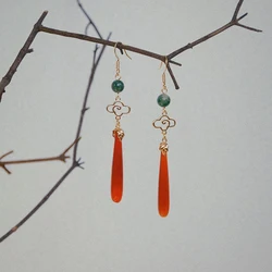 2024 New Fashion Retro Spring Summer Long Drop Earrings Chinese Style Imitation Jade Moon Tassel Earrings for Women Jewelry