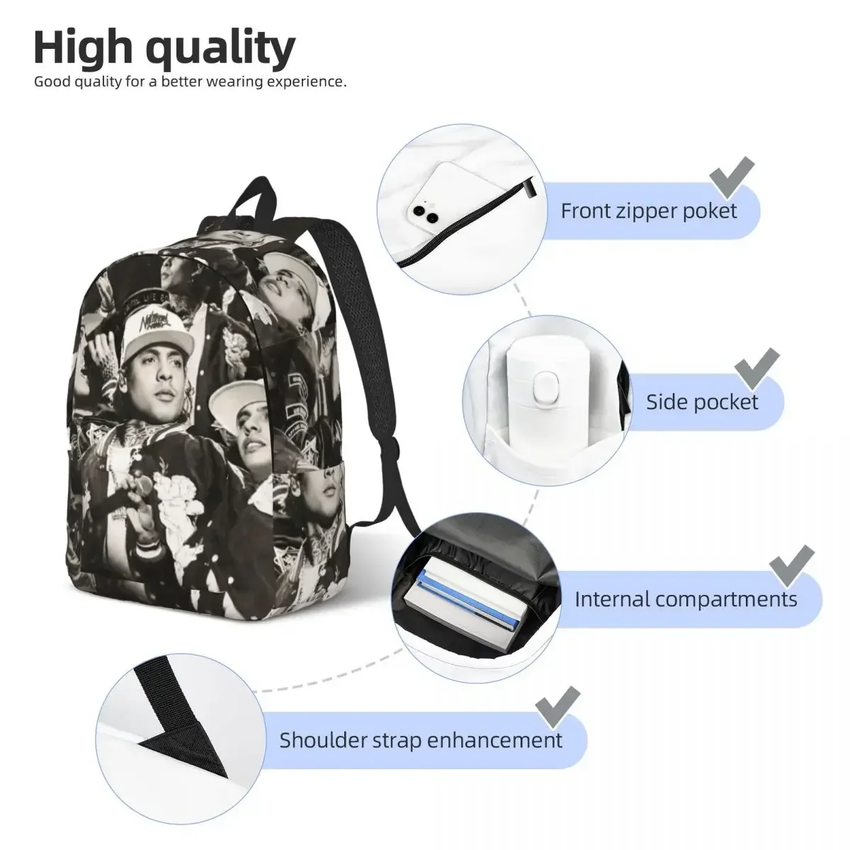 Natanael-mochila de lona para ordenador portátil para hombre y mujer, morral de moda para exteriores, escuela secundaria, senderismo, viaje, Rapper, Daypack