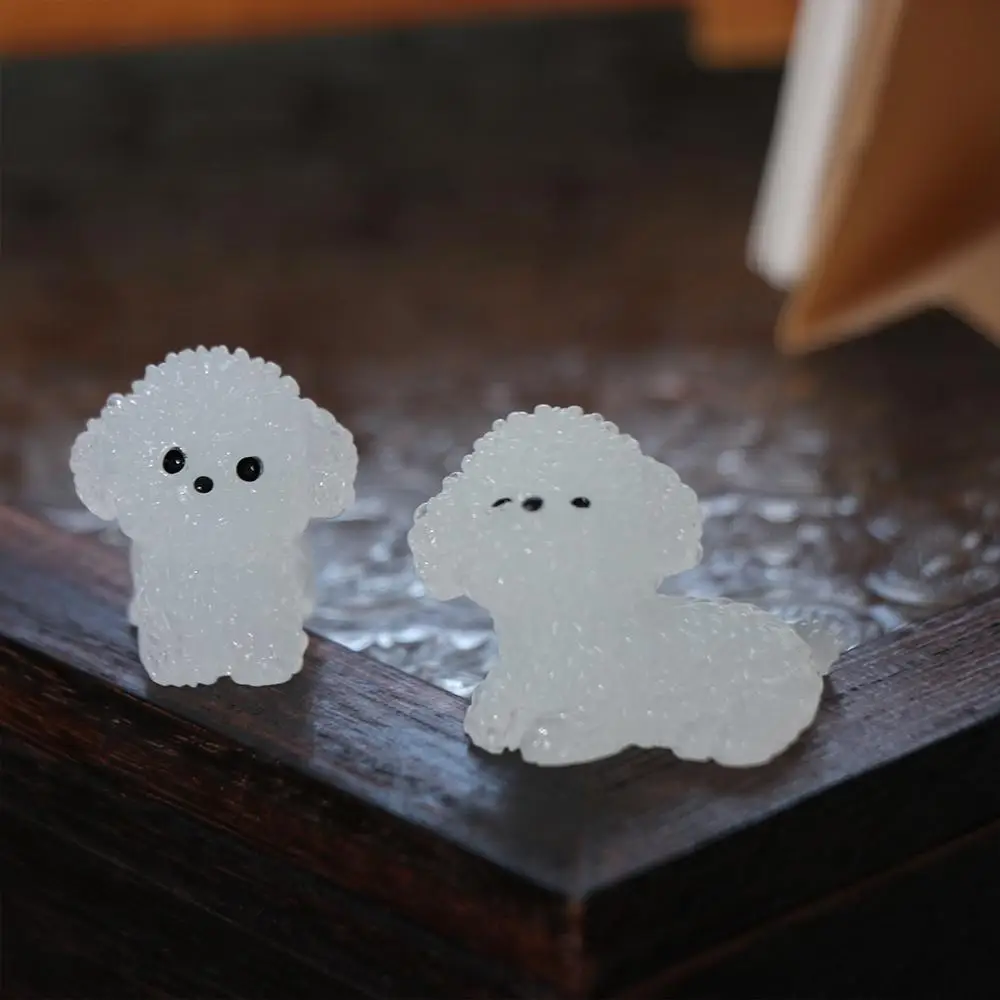 Creative Cartoon Luminous Poodle Dog Figurines Handmade Realistic Resin Puppy Desk Bonsai Toys Home Garden Car Decoration