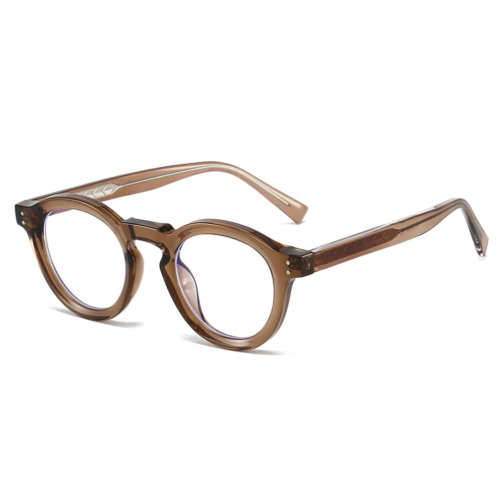 الرجعية موضة نظارات دائرية إطار الرجال TR90 المعادن الأساسية Ins كول مكافحة الضوء الأزرق النظارات البصرية اللون المرقعة النظارات #3