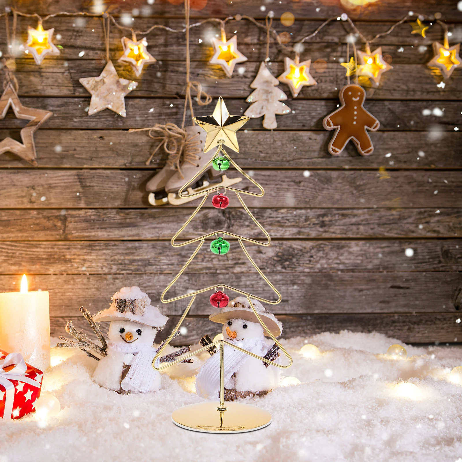 

Desktop Christmas Tree Metal Small Pine Spiral 33cm Decorative Bell LED Xmas Artificial Plants Holiday Supplies Mini