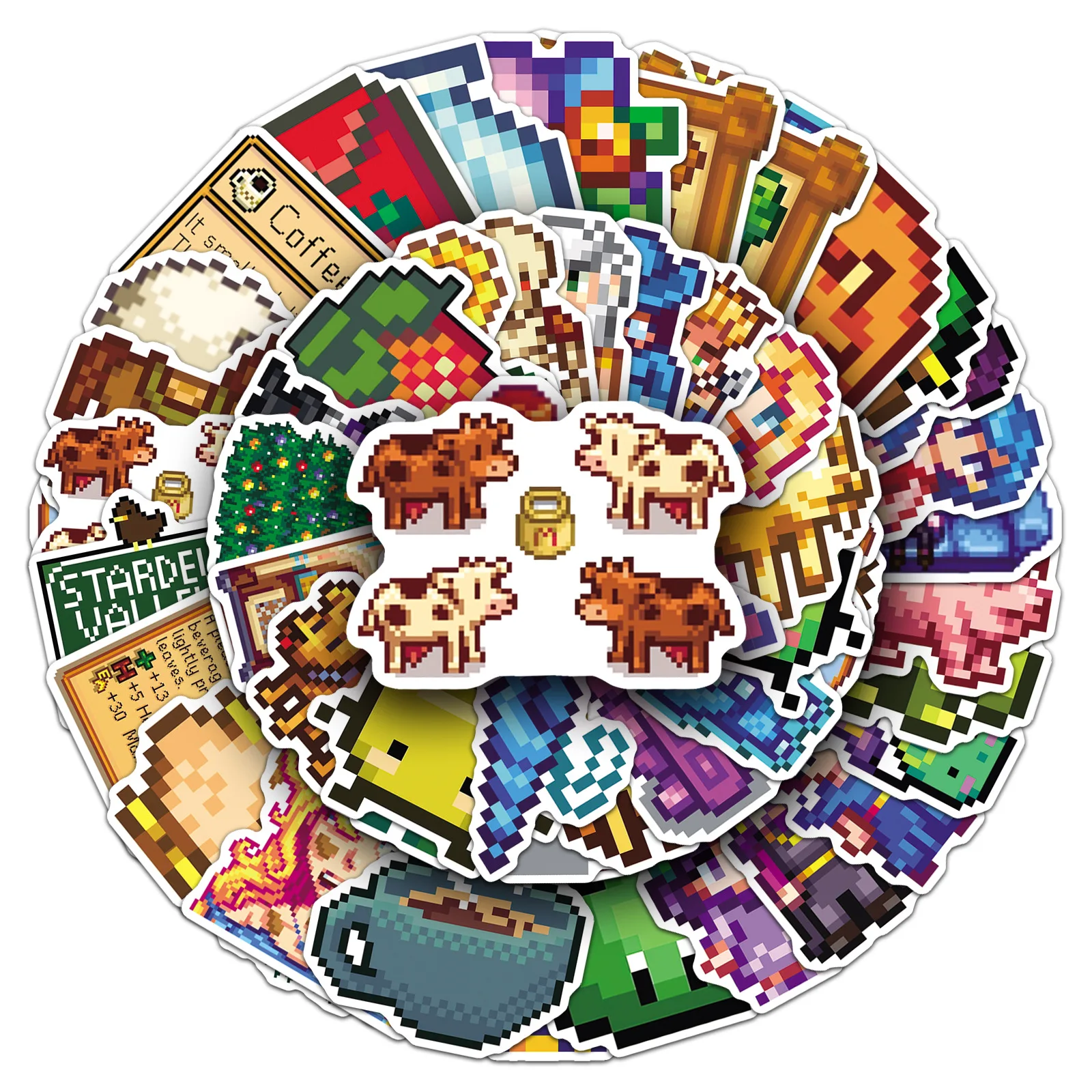 50PCS Stardew Valley Game Pixels Waterproof Cartoon Creative Sticker DIY Notebook Mobile Guitar Suitcase Water Cup Graffiti Toys