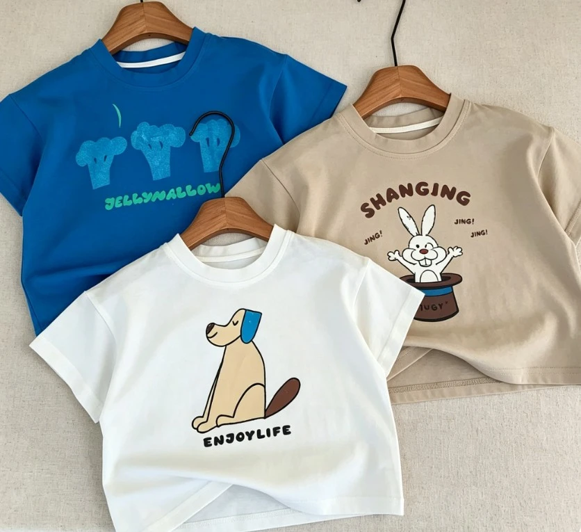 Summer Essential Kids Cartoon Print Short Sleeve T Shirt Soft Cotton Comfortable Tops Suitable For Boys Girls 9M-6T Kid Clothing