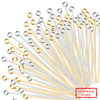 50PCS/100PCS Stainless Steel Eye Head Pins Gold Color Beads Needle Connector For Jewelry Making DIY Accessories Supplies