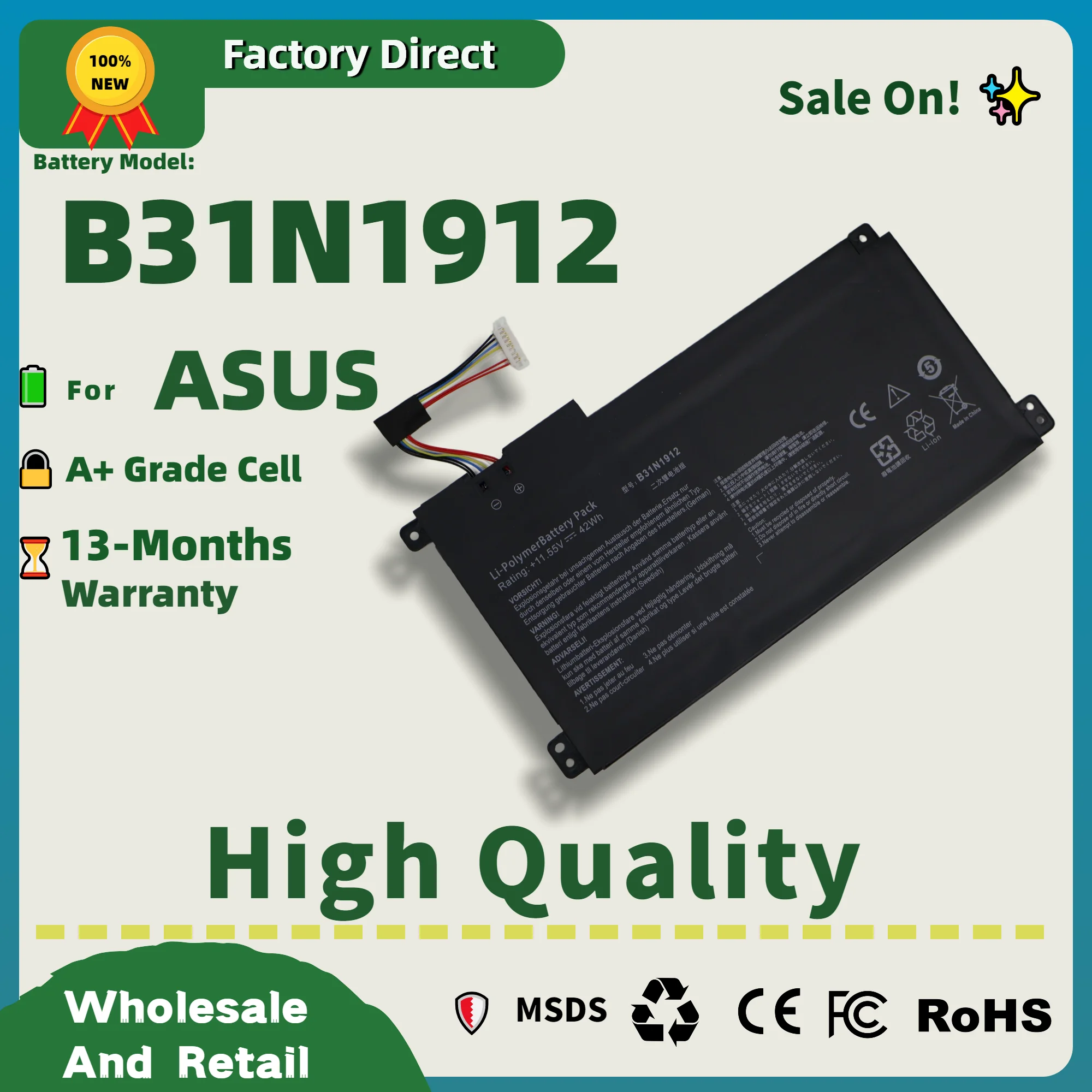 FRLAN B31N1912 42Wh LaptopBattery for Asus VivoBook 14 E410MA/L410MA/E410KA/E510MA | 13 months Warranty & Certified Safe